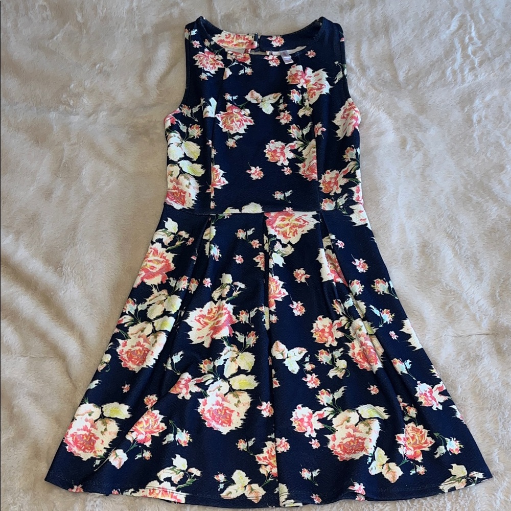 Floral Sleeveless Dress - Navy and Pink